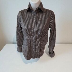 The Limited Wemen's Dark Gray & Silver Button Down Striped Shirt Size XS
